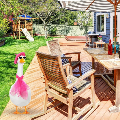 Yaomiao 3 Pcs French Porch Goose Outfit Set for 23'' 17'' Cement Plastic Lawn Goose Costume 50s French Beret Hat for Statue Halloween Carnival Statue Decor(Hot Pink)