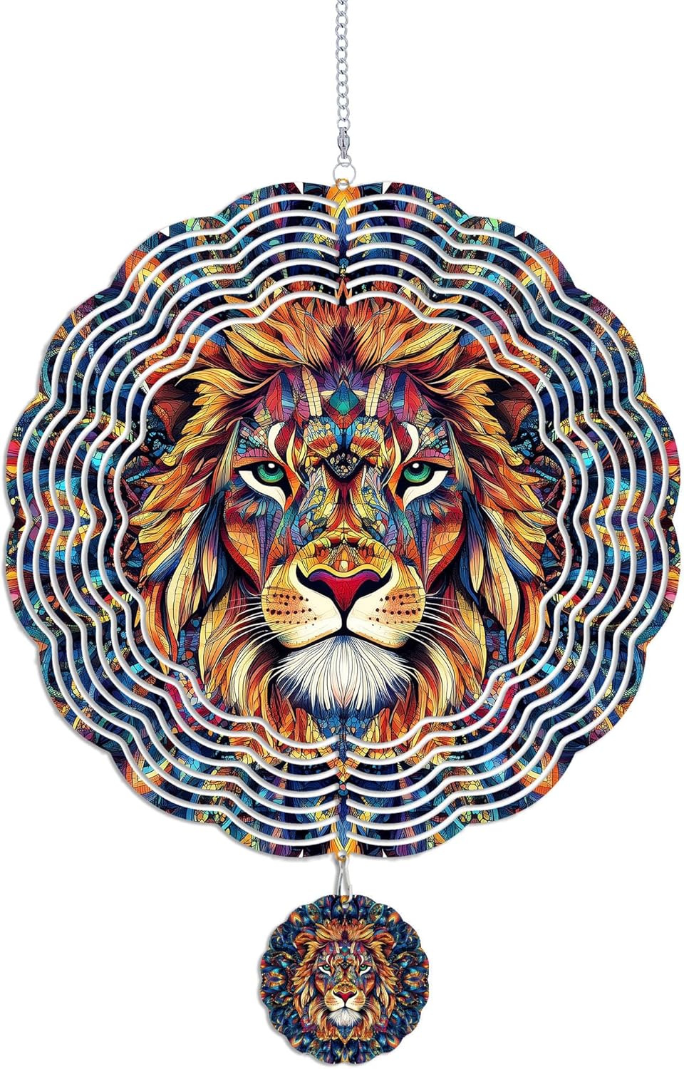 Wind Spinners Outdoor, Vintage Indian Lion 3D Stainless Steel Wind Sculpture Spinner for Garden Outside Hanging Decor Mother's Day Christmas Birthday Gifts for Women Men Mom Nana 11.8 in