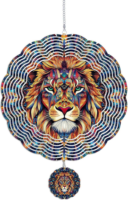Wind Spinners Outdoor, Vintage Indian Lion 3D Stainless Steel Wind Sculpture Spinner for Garden Outside Hanging Decor Mother's Day Christmas Birthday Gifts for Women Men Mom Nana 11.8 in