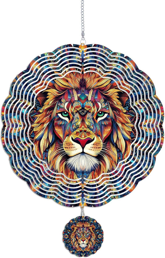 Wind Spinners Outdoor, Vintage Indian Lion 3D Stainless Steel Wind Sculpture Spinner for Garden Outside Hanging Decor Mother's Day Christmas Birthday Gifts for Women Men Mom Nana 11.8 in