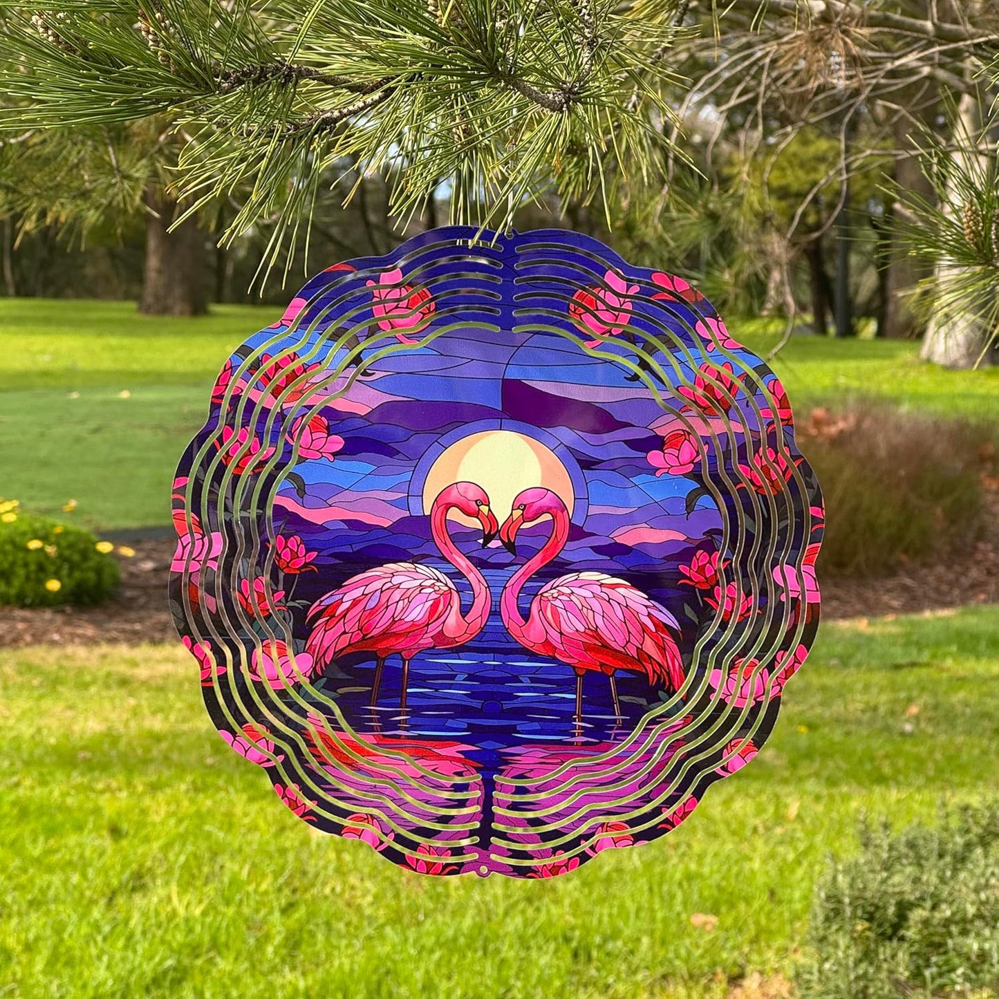 Flamingo Wind Spinner, 3D Hanging Stainless Steel Garden Spinner, Wind Spinner Hanging for Outdoor & Indoor Décor, Unique Gifts for Yard Garden Decoration or Patio Décor (Flamingo)