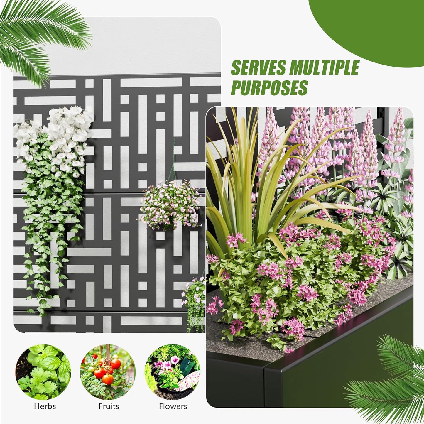 Casaphoria 72"x47" Metal Raised Garden Bed with Trellis(2 Pack), Outdoor Planter Box with Wheels & Drainage Holes for Climbing Plants, Flowers, Elevated Garden Kit with Privacy Screen, Black-Helen