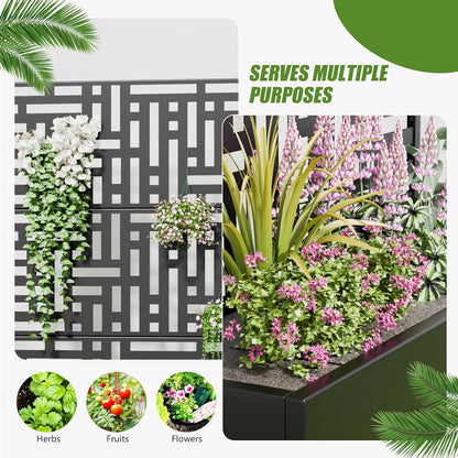 Casaphoria 72"x47" Metal Raised Garden Bed with Trellis(2 Pack), Outdoor Planter Box with Wheels & Drainage Holes for Climbing Plants, Flowers, Elevated Garden Kit with Privacy Screen, Black-Helen