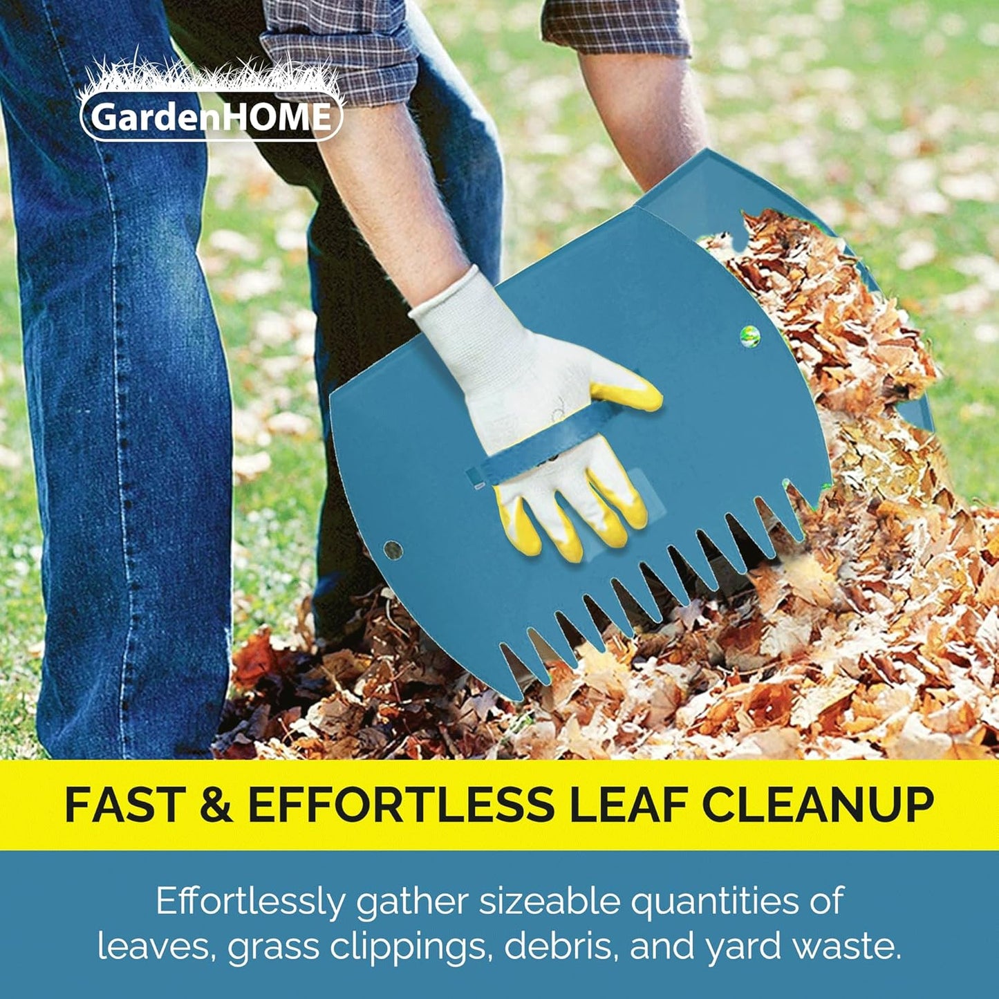 GardenHOME Leaf Scoops Hand Rakes, Large Leaf Grabbers for Yard Work and Garden Use, Clear and Collect Garden Rake, Leaf Scooper and Claws for Leaves, Lawn Debris, and Trash Cleanup