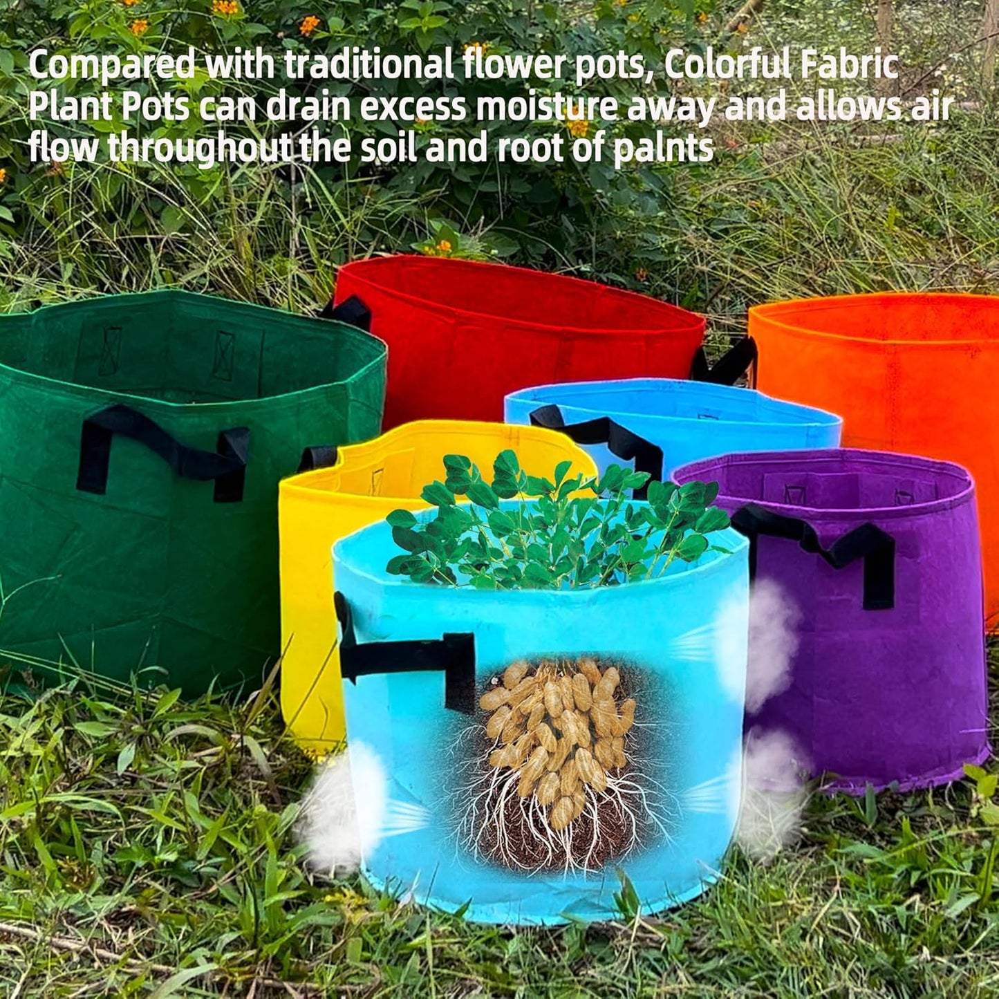 5-Gallon Fabric Grow Bags (7 Pack of Mix Colors) with Handles for Potato Tomato Flower and Vegetables