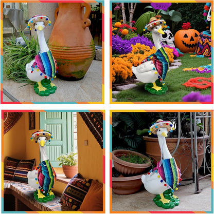 Porch Goose Statues + Porch Goose Outfits, 20" Large Durable Resin Goose Statue Decor with Fun Porch Goose Clothes, Mexican Sombrero Scarf Decorations DIY Indoor Outdoor Garden Patio Yard Lawn Gifts