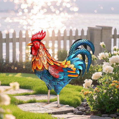 Shorayn Metal Rooster Statues Outdoor Garden Decor Metal Chicken Sculptures & Statues Chicken Ornaments Yard Art for Backyard Patio Lawn Decorations