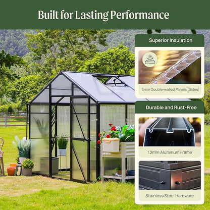 Vego Garden Junior Victorian Greenhouse 8ft – Durable Aluminum Frame with Polycarbonate Panels – All-Season Greenhouse for Backyard or Patio