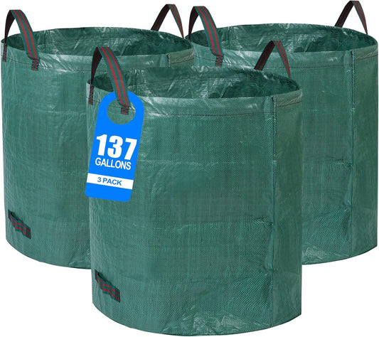 3 Pack 137 Gallons Reusable Yard Waste Bags with Double Bottom Extra Large Leaf Lawn Bags Reusable