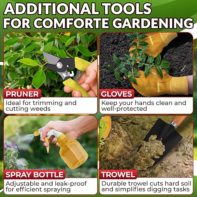 Compact Gardening Tool Set of 9 - Mini Garden Kit for Women with Multiple Pockets, Rust-Proof Steel Planting Tools for Gardeners - Portable Garden Tool Bag, Outdoor and Indoor Gardening Kit for Women