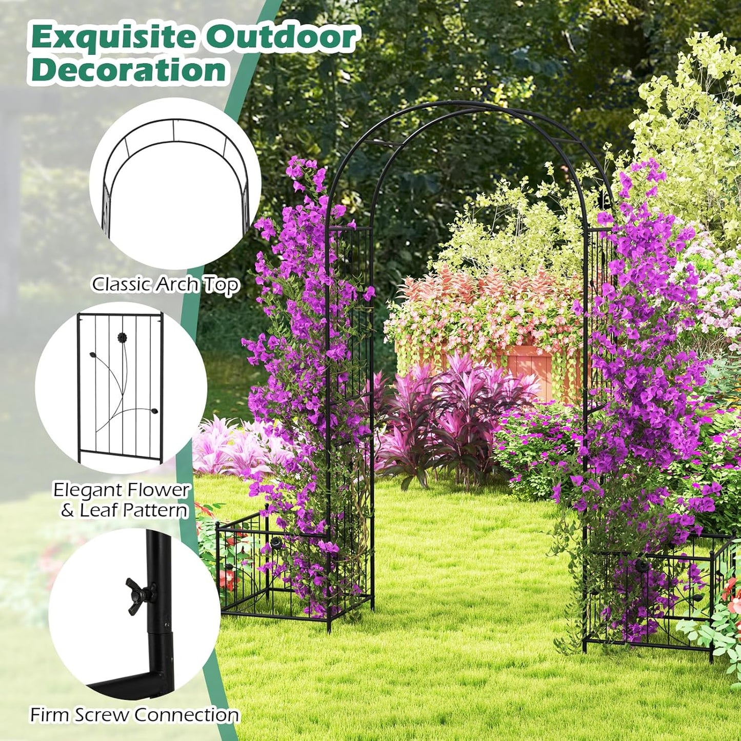 Giantex Garden Arch Trellis with Planters, 86'' Metal Arbor Pergola for Climbing Plants Rose, Heavy-Duty Outdoor Archway for Wedding Party Ceremony Pathway Garden Yard Lawn Decoration