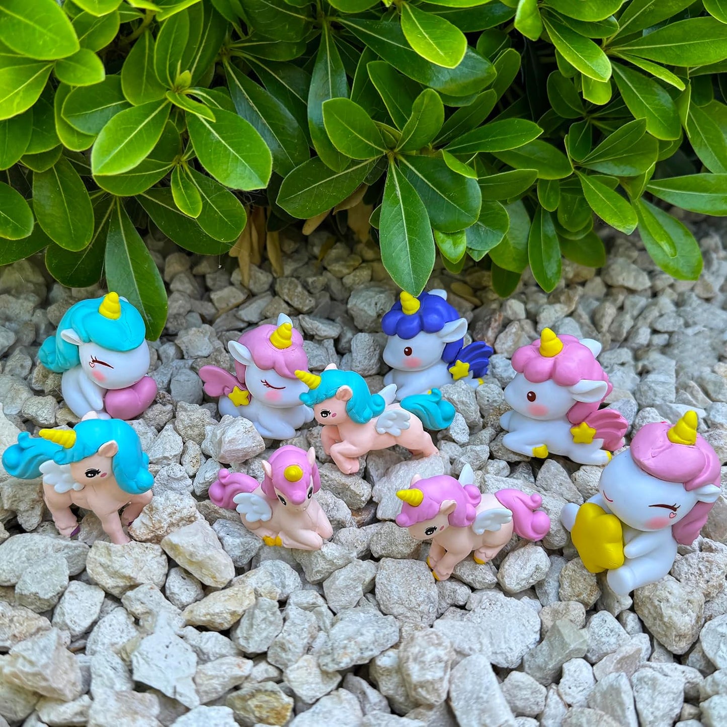 Mood Lab Miniature Unicorn Figurines Set - Funny Mini Statue Kit of 9 pcs - Unicorn Fairy Garden Accessories