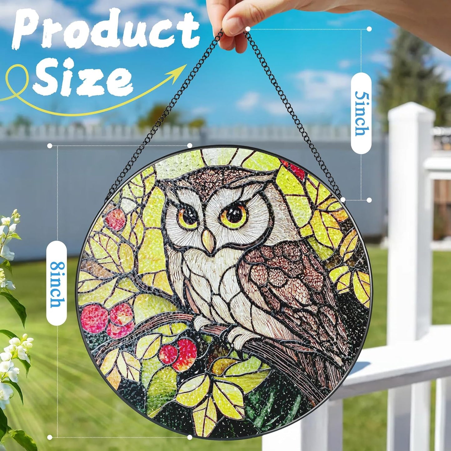 Stained Glass Window Hanging, 8 Inch Owl Suncatcher Stained Glass Ornament, Suncatchers for Windows Hanging, Sun Catchers Indoor Window, Owl Gifts, Gifts for Bird Lovers, Mom Gift