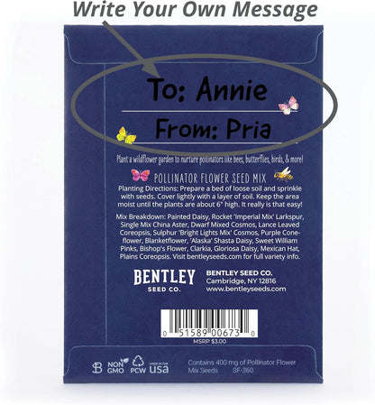 Bentley Seed Co. | Bee Kind Planet | Illustrated Bee Flower Seed Packets | Help Pollinators Environmental Favor for Events | Pollinator Wildflower Mix Seed | Eco-Friendly Hand Out | 25 Pk