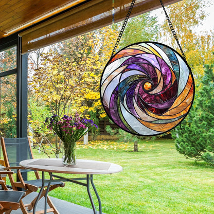 Stained Glass Window Hanging, Colorful Abstract Spiral Pattern Suncatcher for Doors Window Home Sun Catchers Decoration Mother's Day Birthday Gifts for Women, Men, and Mom 6.3 in