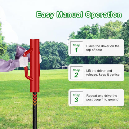 Fence Post Driver with Handle,12LB Hand Post Pounder,2.7 inches Inner Dia. Pole Rammer, Farm Wire Fencing for T Post, Metal Fence Stake and Sign Posts, Red