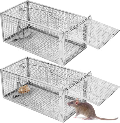 2-Pack Humane Rat Traps, Live Mouse Rat Cage Traps Catch and Release for Indoor Outdoor, Small Animals Traps, Easy to use,(10.6"x 5.5"x 4.5")