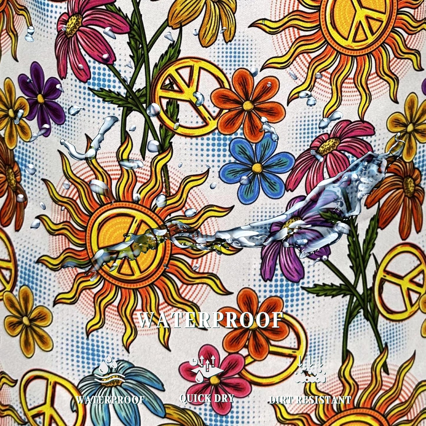 Colorful Hippie Peace Flowers Laundry Basket Foldable With Handles Tote Bag Oxford Cloth Funny Laundry Hamper Clothes Storage Bucket Toy Organizer For Bathroom/Laundry/Bedroom 18.9"x16.5 "