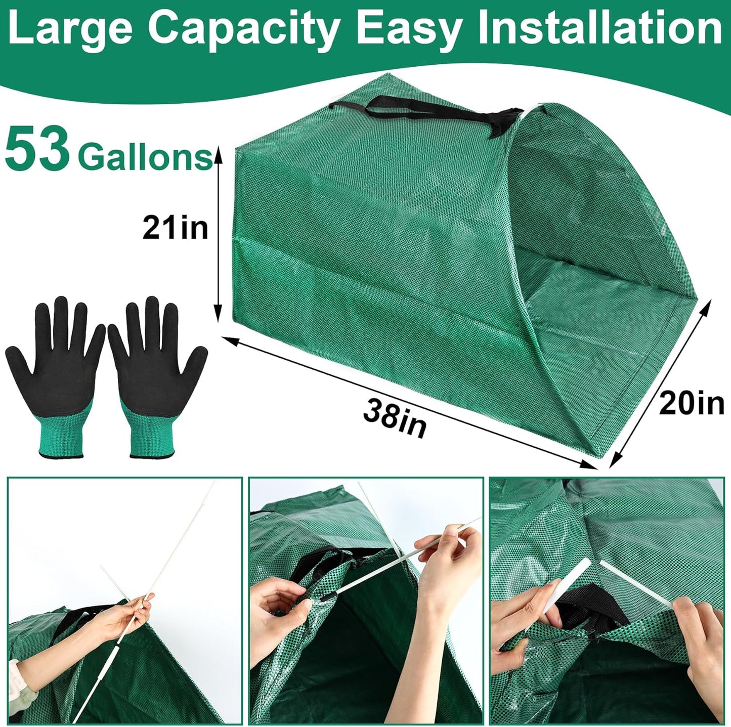 53 Gallons Leaf Collector Reusable Leaf Bag Yard Waste Bags Lawn Bag Leaf Picker Upper Lawn Sweeper for Leaves