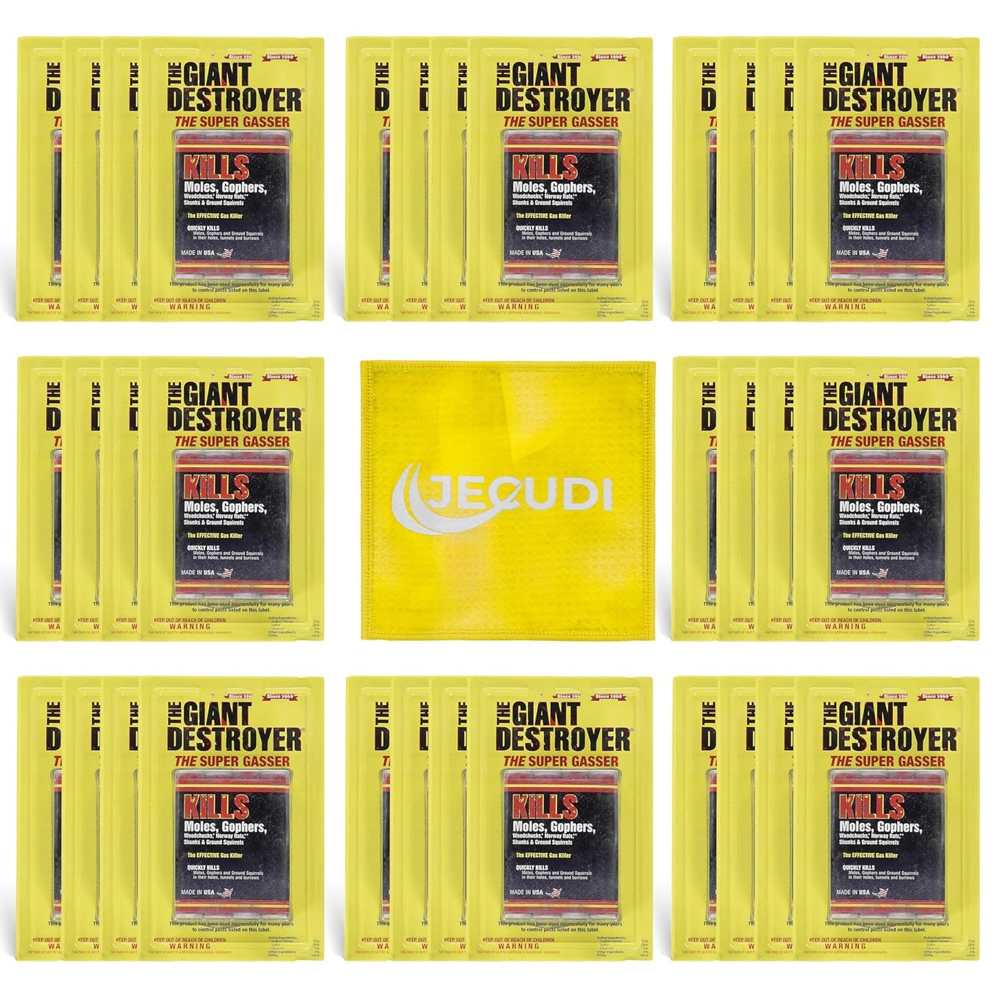 Giant Destroyer Smoke Bomb Gasser – Rodent & for Gophers, Moles, Groundhogs & Rats – 32pk (128 Tubes) + Jecudi Towel