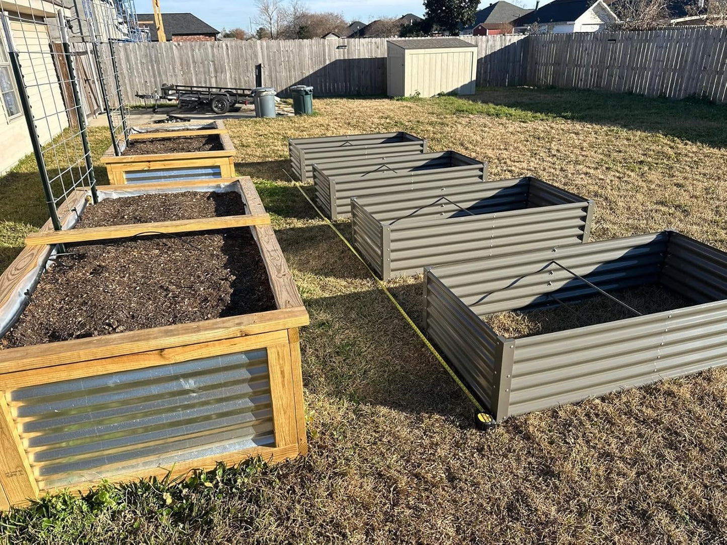 A ANLEOLIFE 16-Pack Deep Root Galvanized Raised Garden Beds Outdoor for Planting Vegetables Flowers Herb, Quartz Grey