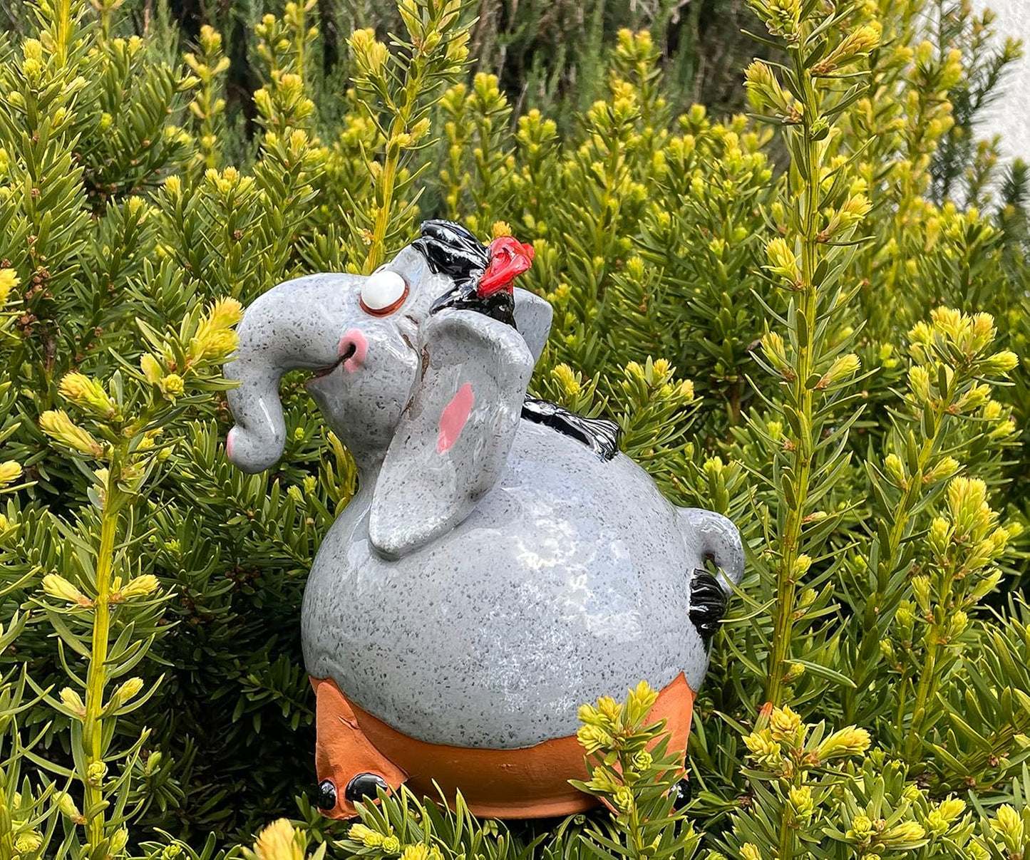 Ceramic Garden Decor - Elephant Lawn stake - Outdoor statue - Perfect, unique gifts for gardeners woman, men, yard gifts - Handmade, Frostproof