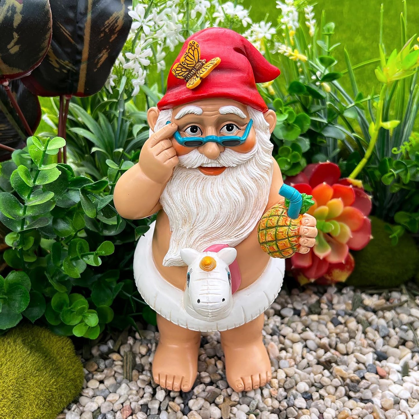 Mood Lab Garden Gnome with Unicorn - Funny Gnome Statue - 9 Inch Tall Lawn Figurine - for Outdoor or House Decor
