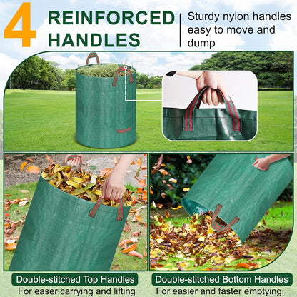 Remiawy Reusable Yard Waste Bags, 4 Packs 32 Gallons Lawn and Leaf Garden Bags Heavy Duty with 4 Handles, Collapsible Yard Waste Containers Camping Yard Recycling Bin for Debris Leaves Grass Clippings