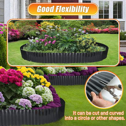 Corrugated Metal Garden Edging, 8"×50Ft Landscape Edging Border for DIY Lawn, Flower Bed and Garden Fence, Metal Garden Edging for Landscaping, Yard and Tree Surrounds Borders, Black