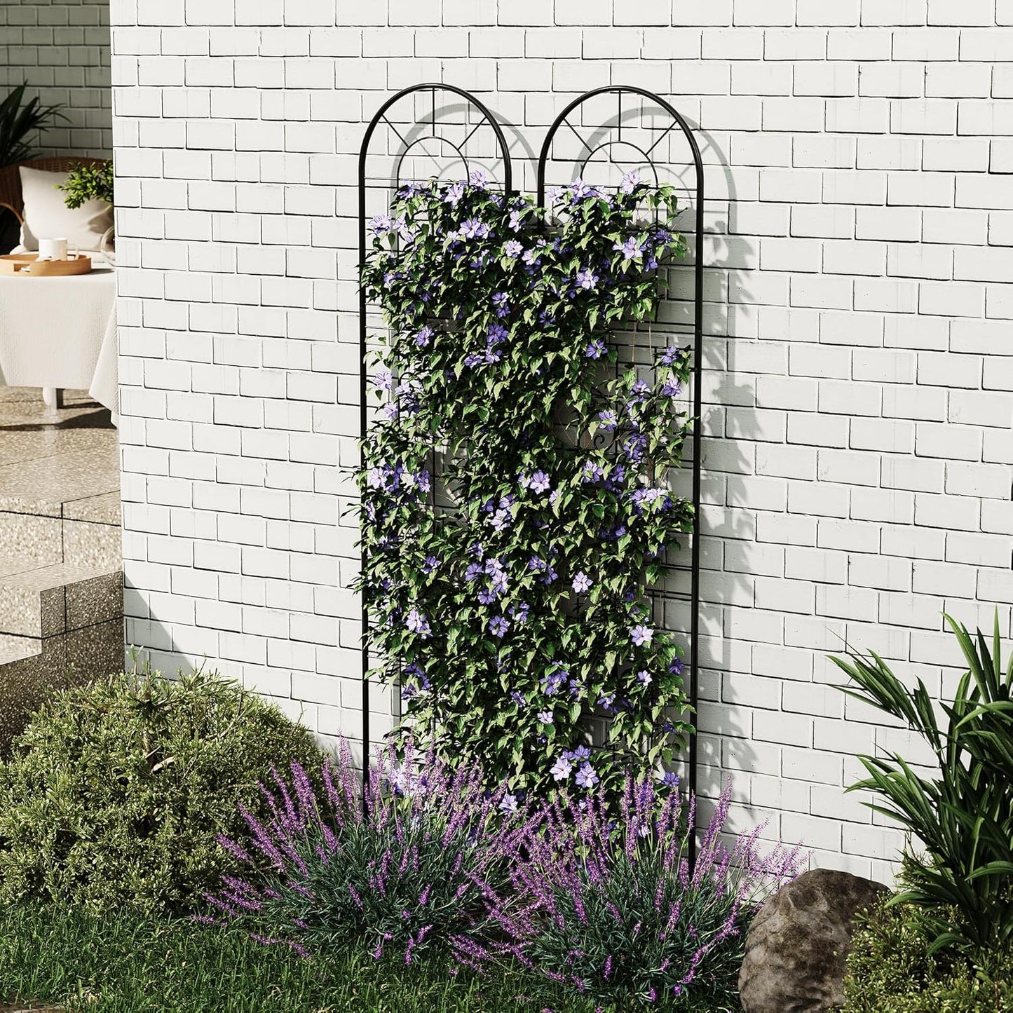 4 Pack 55.1x11.8 in Garden Trellises for Climbing Plants, Sturdy Plant Trellises with Black Metal Coating, Arched Outdoor Decoration for Patio Lawn, Roses, Vines, Flowers, and Vegetables