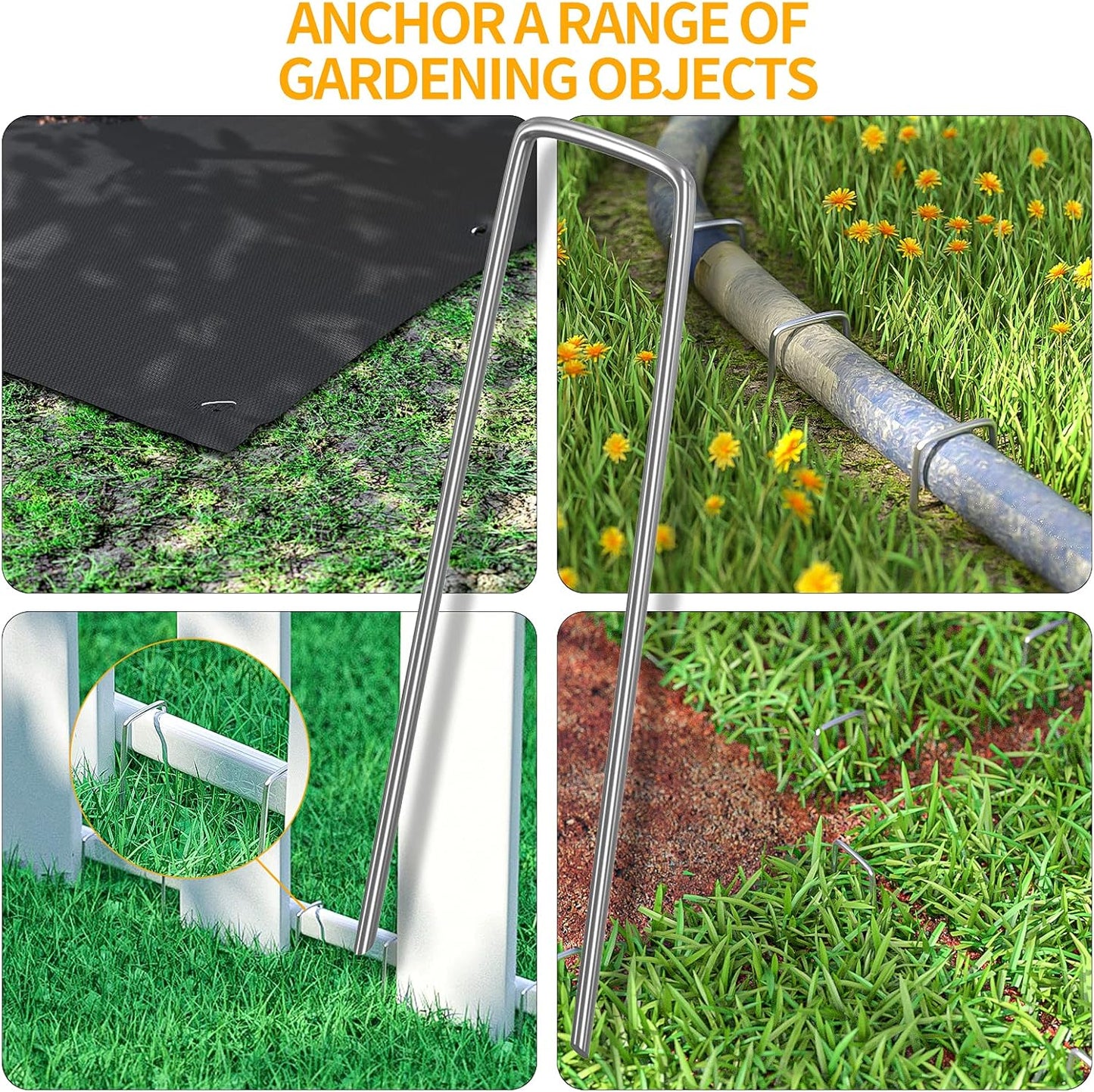WAENLIR 6 inch 50 Pack Landscape Staples Galvanized Garden Stakes, Metal Landscape Fabric pins Plant Cover Stakes Yard Stakes Tent stakesfor Securing Weed Fabric Barrier, Artificial Turf