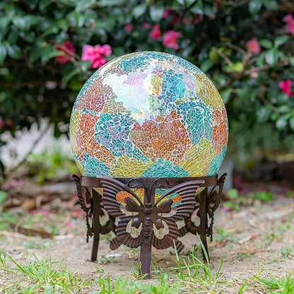 Topadorn Gazing Ball Stand Garden Hardware Metal Stand, Garden Pedestals with Butterfly for 10-Inch or 12-Inch Gazing Globes