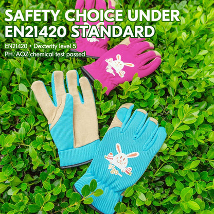 Vgo... 1-Pair Age 6-7 Kids Gardening Gloves,Children Yard Work Gloves,Soft Safety Outdoor Playing Gloves (Size L,Blue Rabbit, KID-SL7362)