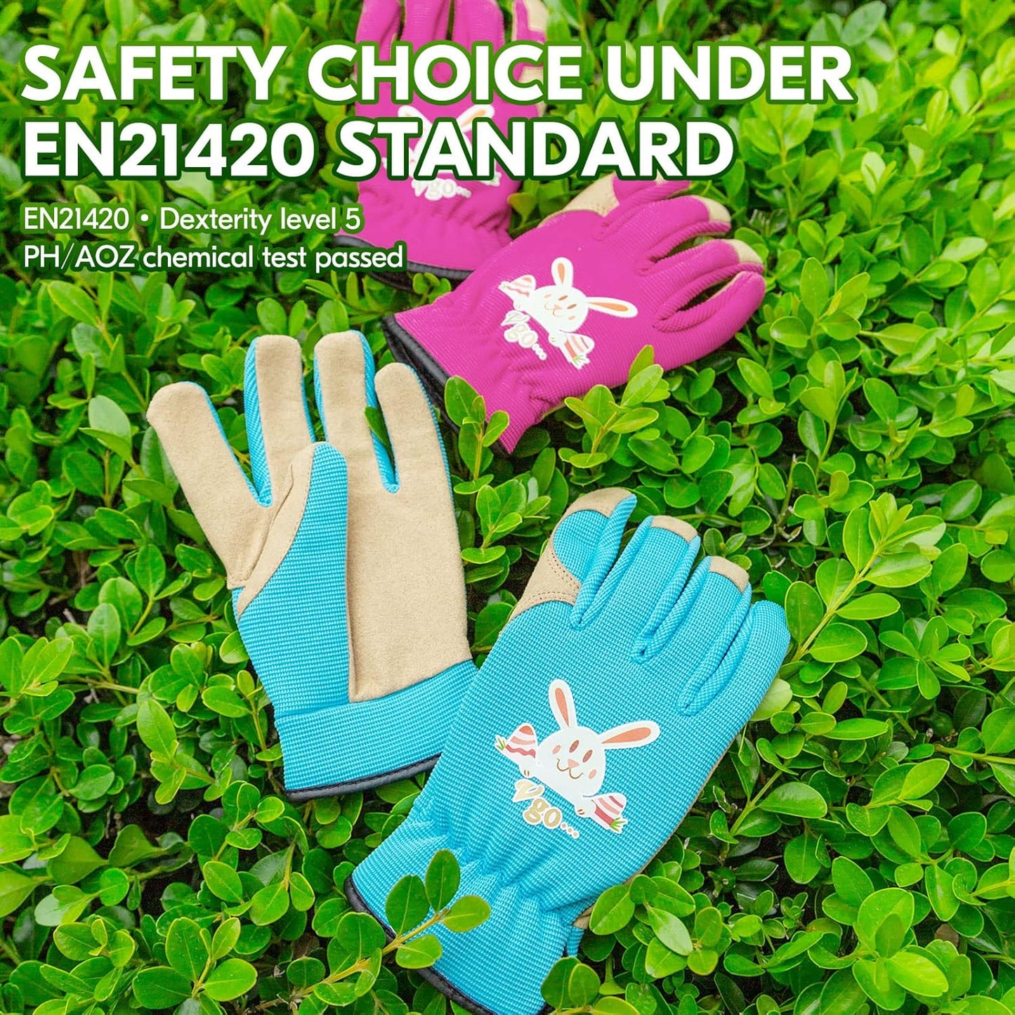 Vgo... 1-Pair Age 5-6 Kids Gardening Gloves,Children Yard Work Gloves,Soft Safety Outdoor Playing Gloves (Size M,Blue Rabbit, KID-SL7362)