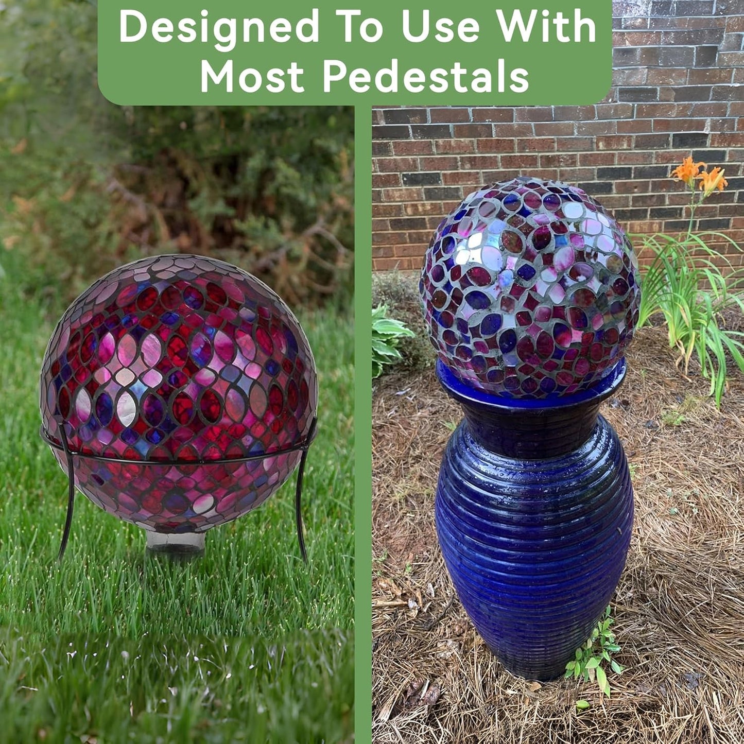 Lily's Home Colorful Mosaic Glass Gazing Ball, Designed with a Stunning Holographic Petal Mosaic Pattern to Bring Color to Any Home and Garden, Red, Blue & Purple (10 Inches Dia.)