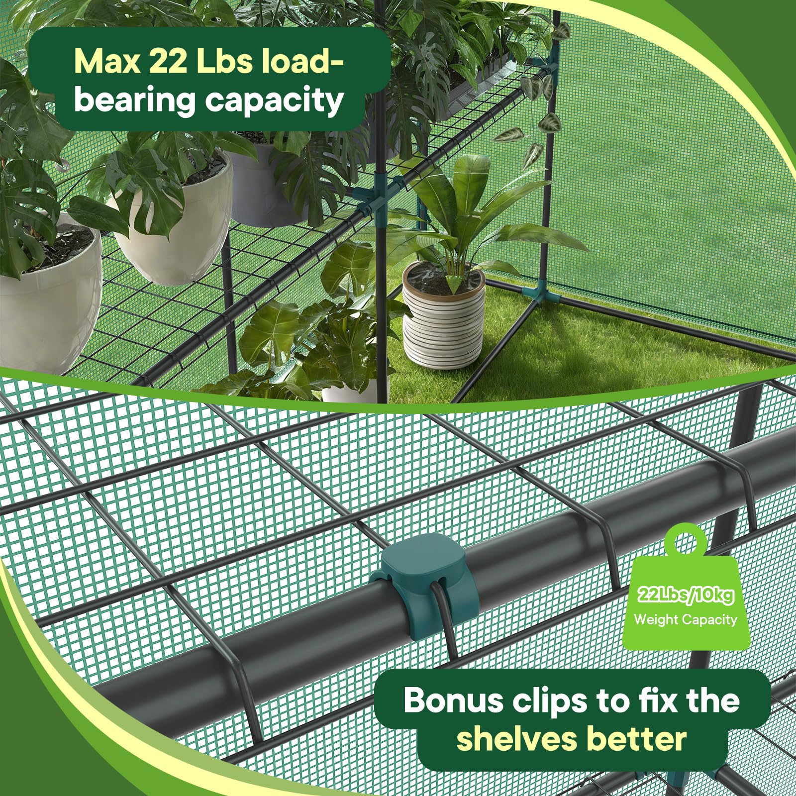 OLIXIS 56"x56"x77" Outdoor Greenhouse, with 2 Tier 8 Plant Shelves