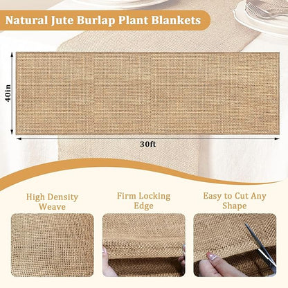 Riare 30 Feet x 40 Inch Natural Burlap Plant Covers Freeze Protection- High Density Jute Burlap Winter Plant Blankets Frost, Winter Frost Cloth for Outdoor Plants Trees Shrubs Winter Frost Protection