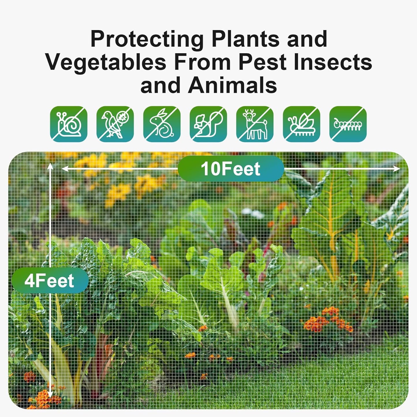 Garden Netting Pest Barrier: 4'x10' Fine Bug Netting for Garden Protection Row Cover Raised Bed Screen Mesh Greenhouse Mosquito Net, Protecting Tree Plants Vegetable Flowers Fruits