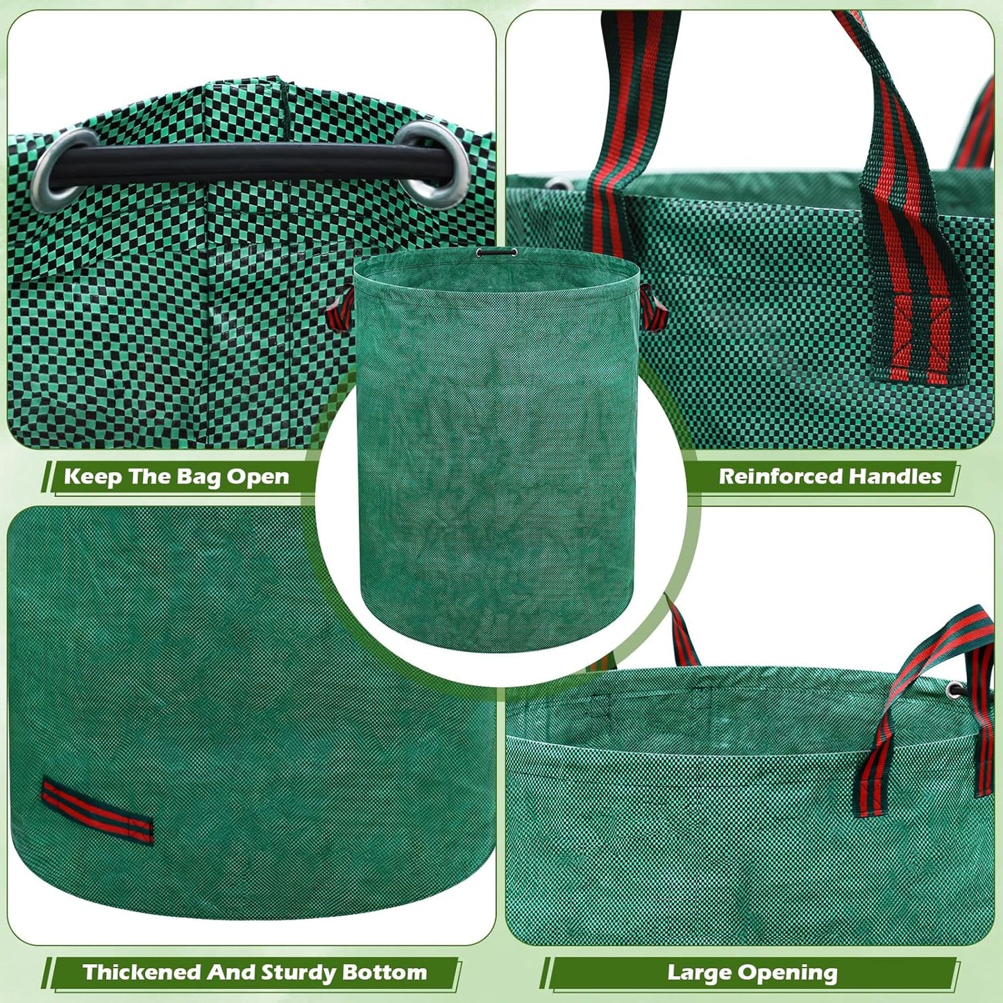 63 Gallons Lawn and Leaf Bags,Reusable Yard Waste Bags with Gardening Gloves,Heavy Duty Garden Bags with 4 Handles for Lawn Care, Camping & Recycling(3 Pack）