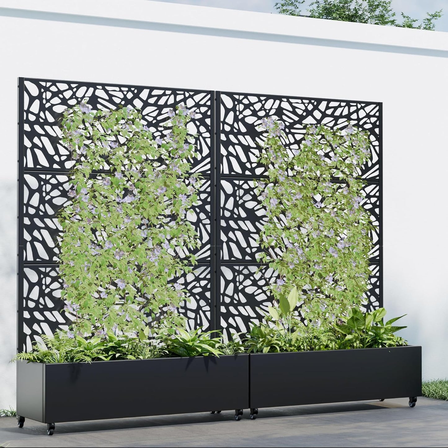 Casaphoria 72"x47" Metal Raised Garden Bed with Trellis(2 Pack), Outdoor Planter Box with Wheels & Drainage Holes for Climbing Plants, Flowers, Elevated Garden Kit, Black-Net-Arched