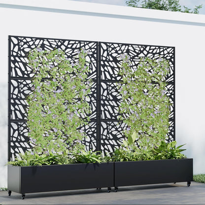 Casaphoria 72"x47" Metal Raised Garden Bed with Trellis(2 Pack), Outdoor Planter Box with Wheels & Drainage Holes for Climbing Plants, Flowers, Elevated Garden Kit, Black-Net-Arched