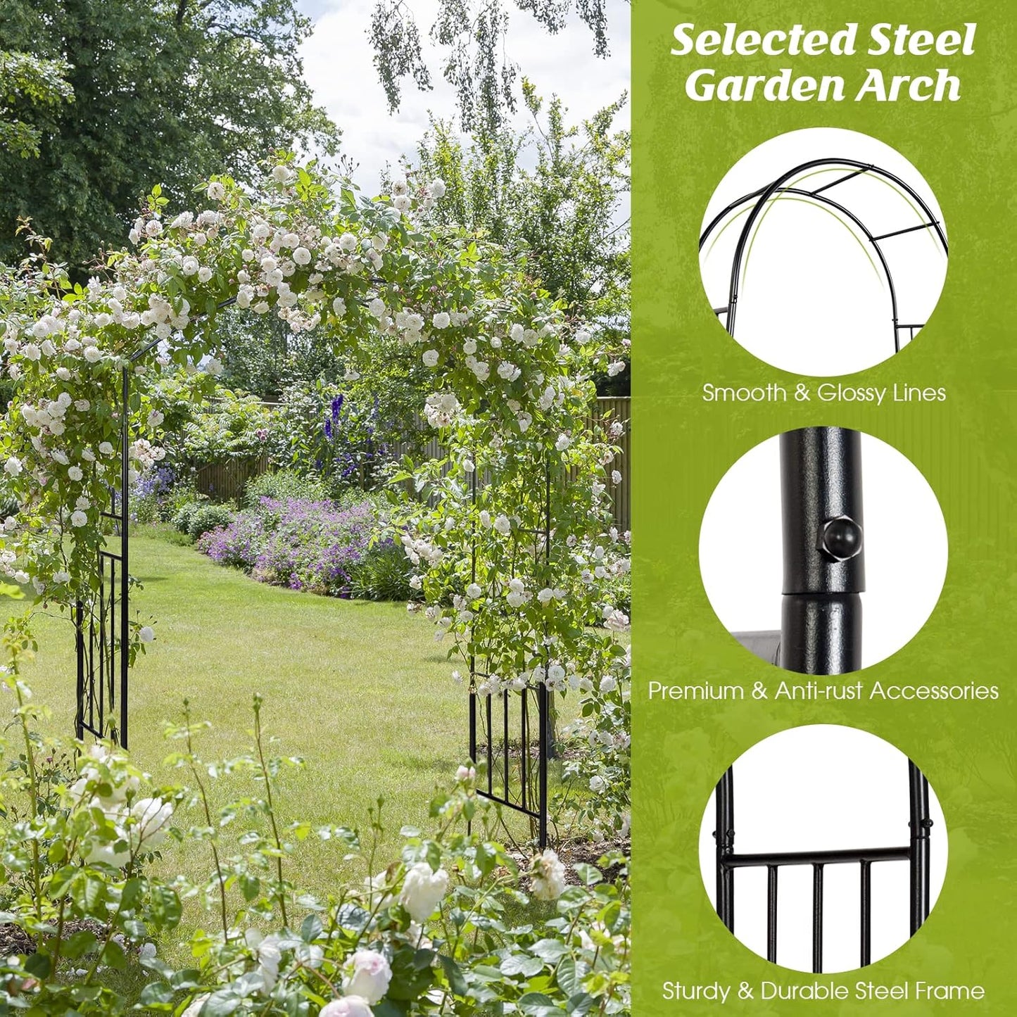 S AFSTAR Metal Garden Arch, 7.2ft/86 Outdoor Arbor for Various Climbing Plant Flower, Arch Trellis for Wedding Garden Bridal Party Festival Decoration, Easy-to-Assemble