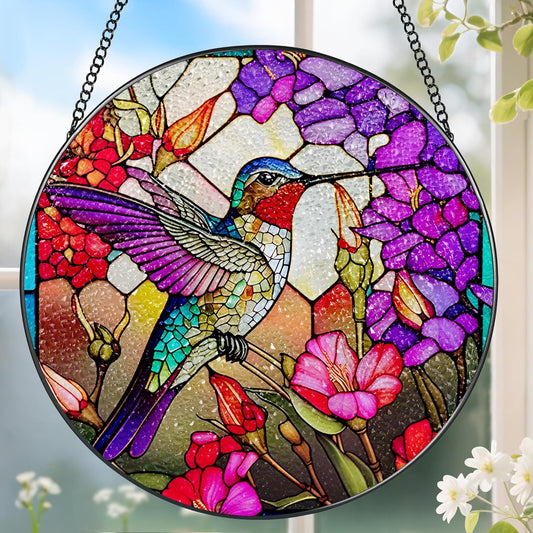 8 Inch Stained Glass Suncatcher Ornament, DOUHASU Hummingbird Sun Catchers Indoor Window, Stained