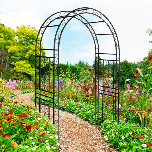 Metal Garden Arch 90" H Garden Arbor Trellis Climbing Plants Support Pattern Arch Outdoor Lawn Wedding Party Events Archway Black