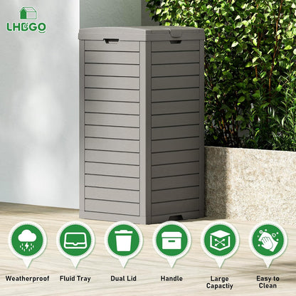 Outdoor Trash Can, 31 Gallon Garbage Can with Tiered Lid and Drip Tray, Waterproof Resin Patio Waste Bin for Garden, Backyard, Deck