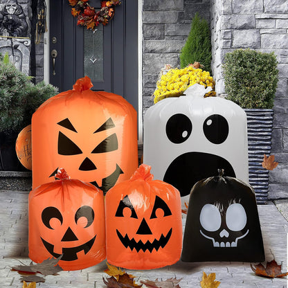 JOYIN 6 Pcs Halloween Leaf Bags, Pumpkin Leaf Lawn Bags for Yard Fall Outdoor Decorations, Plastic Resuable Jack o' Lantern Trash Bag for Halloween Decor Party Favors, Party Supplies