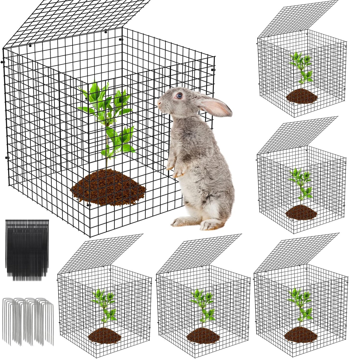 5 Pack Plant Protector from Animals, Square Metal Plant Cages Chicken Wire Cover Mesh Plant Cage, Garden Plant Protector for Plants Flower Vegetable to Keep Animals Out (12x12 in)