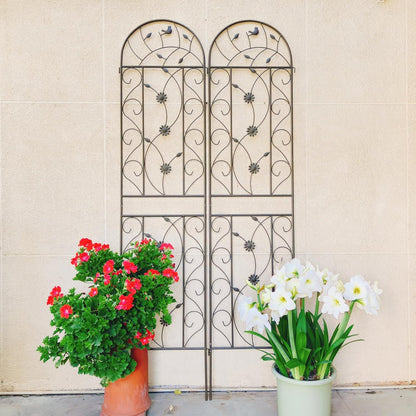 6 Pack Metal Garden Trellis 86.7" Tall Outdoor Climbing Plant Support for Roses, Flowers, Rustproof Durable Black Galvanized Tube, Lawn Garden Fence Decor Screen (6, Brown-86.7" H)