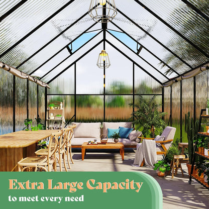 Amerlife 8x8x7 FT Outdoor Polycarbonate Greenhouse, Walk-in Aluminum Frame Design with Two Windows & Swing Door, Durable Garden Structure in Black