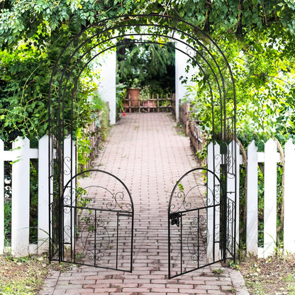 84in High Metal Garden Arbor with Gate, Heavy Duty Wide Garden Arch, Metal Arch Trellis with Gate for Climbing Plant, Wedding, Outdoor Patio Décor, Black(84"x52.4"x19")